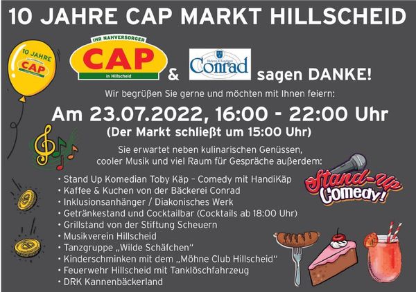 Plakat mit Programm zum 10. Geburtstag des CAP-Marktes Hillscheind